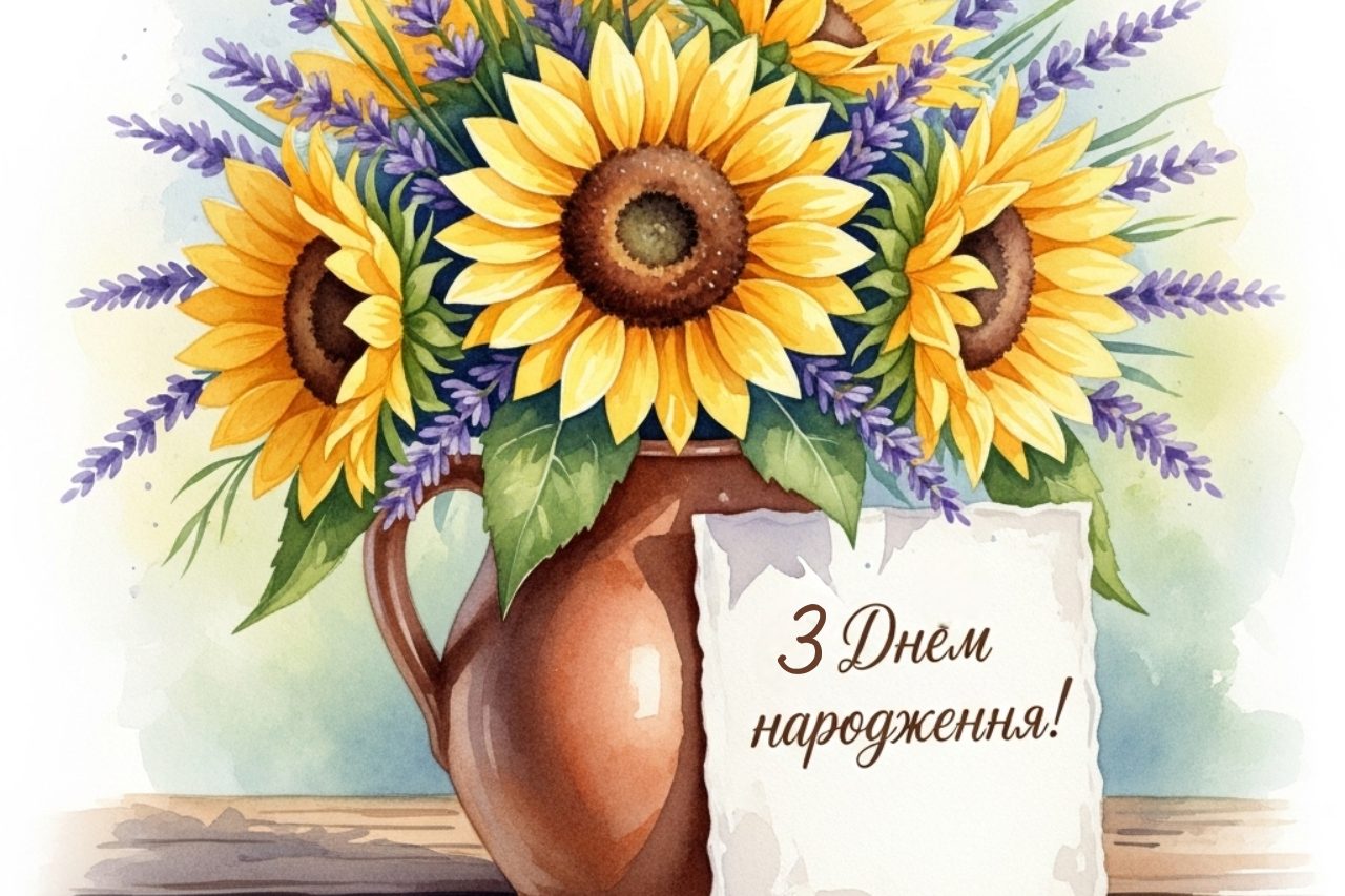 Акварельна листівка «З днем народження!»