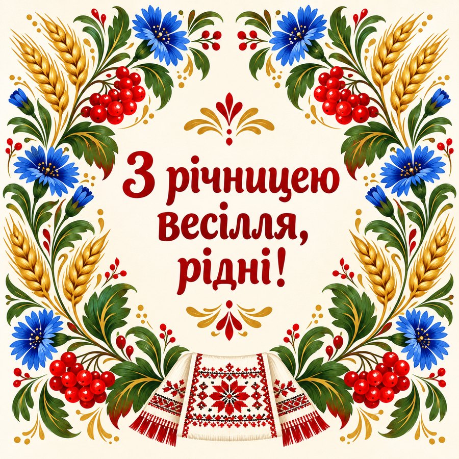 Листівка «З річницею весілля, рідні!» на 11 років весілля
