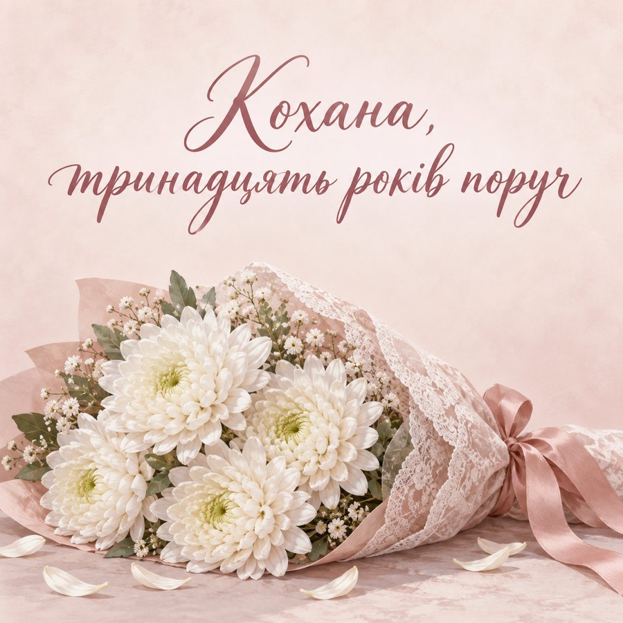 Листівка «Кохана, тринадцять років поруч» на 13 років весілля
