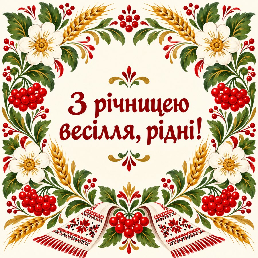 Листівка «З річницею весілля, рідні!» на 13 років весілля