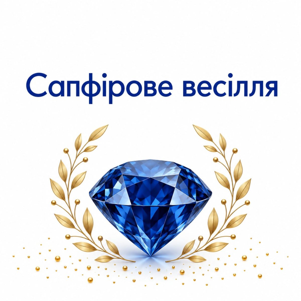 Листівка «Сапфірове весілля» з великим сапфіром у золотому лавровому вінку