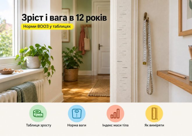 Обкладинка статті «Зріст і вага в 12 років» зі стіною, де олівцем відмічено зріст, і сантиметровою стрічкою