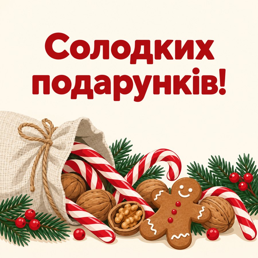 Листівка «Солодких подарунків!» до Дня святого Миколая