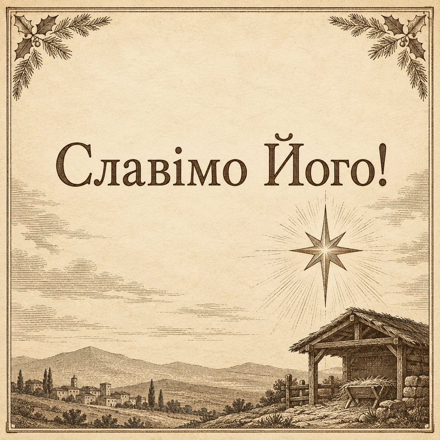 Листівка «Славімо Його!» з Різдвом Христовим