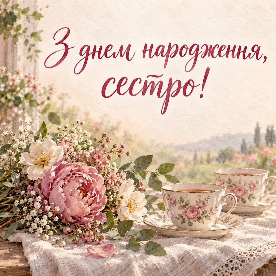 Листівка «З днем народження, сестро!» з днем народження сестрі