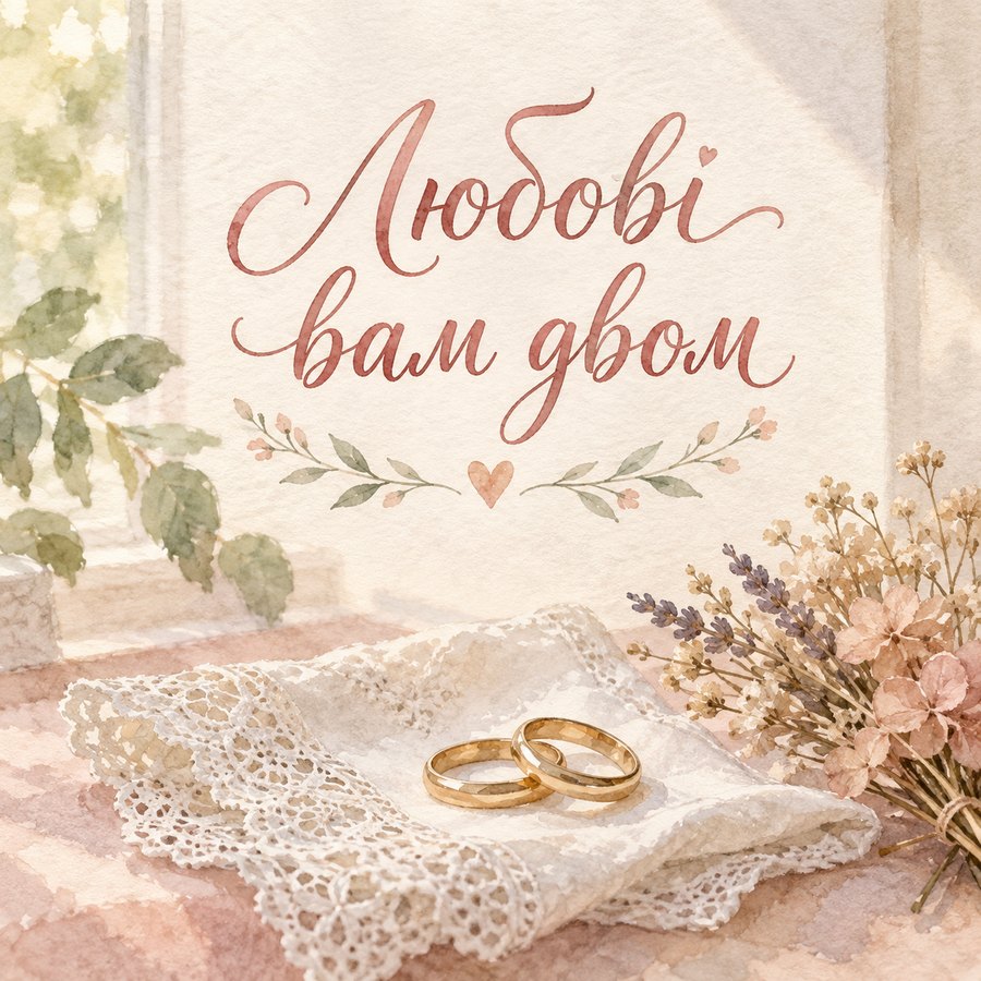 Листівка «Любові вам двом» подрузі на весілля