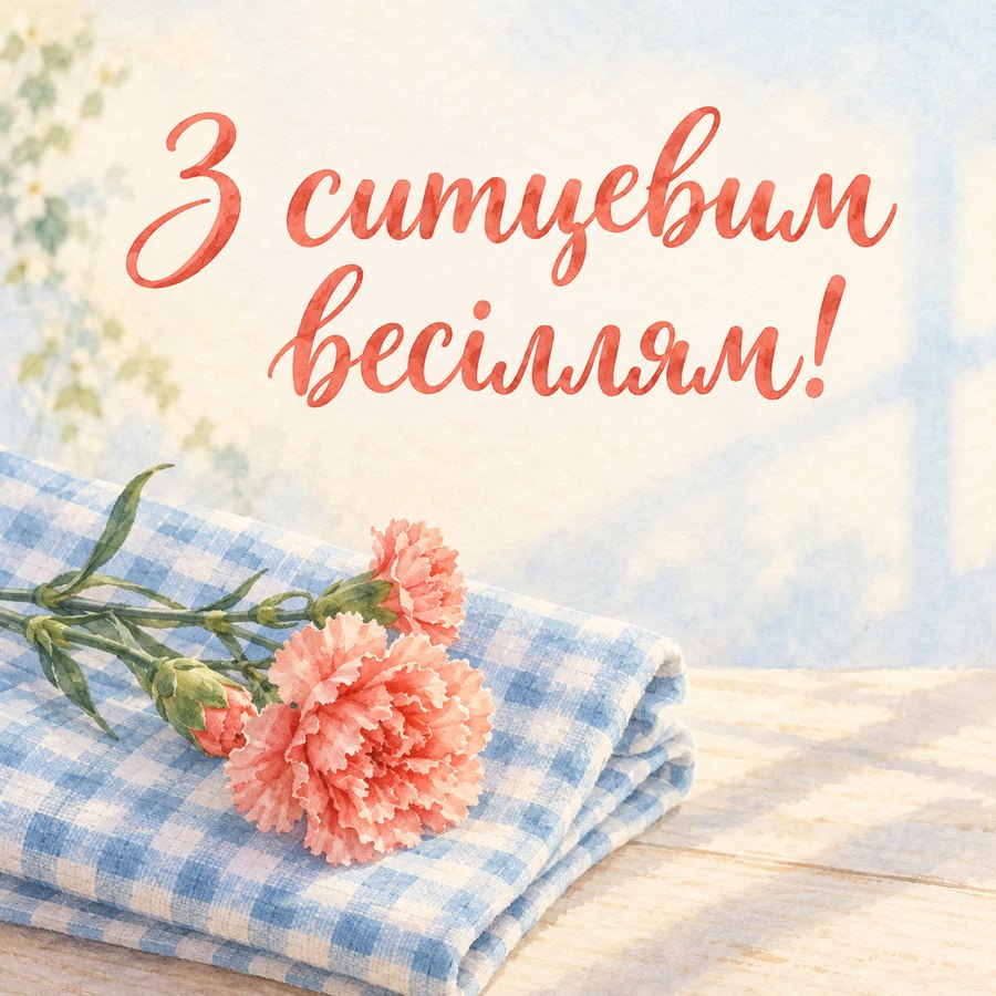 Листівка «З ситцевим весіллям!» на 1 рік весілля