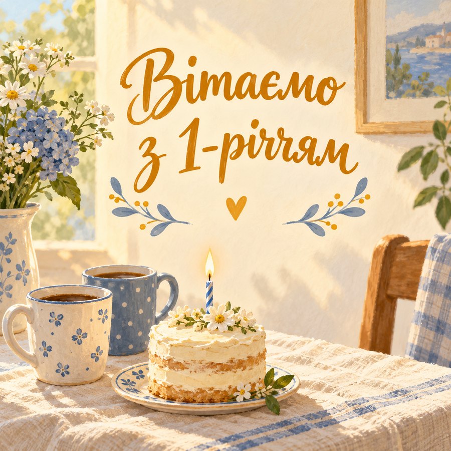 Листівка «Вітаємо з 1-річчям» на 1 рік весілля