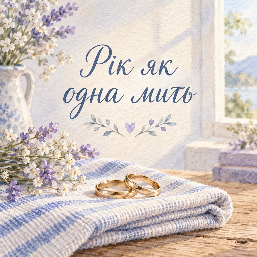 Листівка «Рік як одна мить» на 1 рік весілля