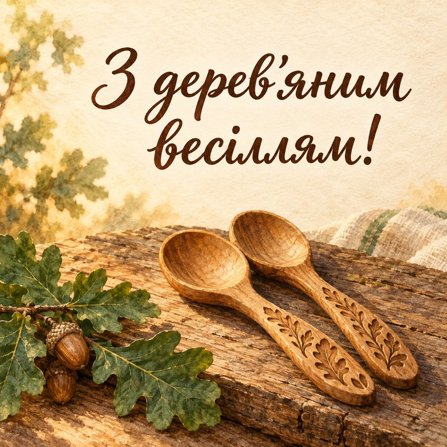 Листівка «З дерев'яним весіллям!» на 5 ріків весілля