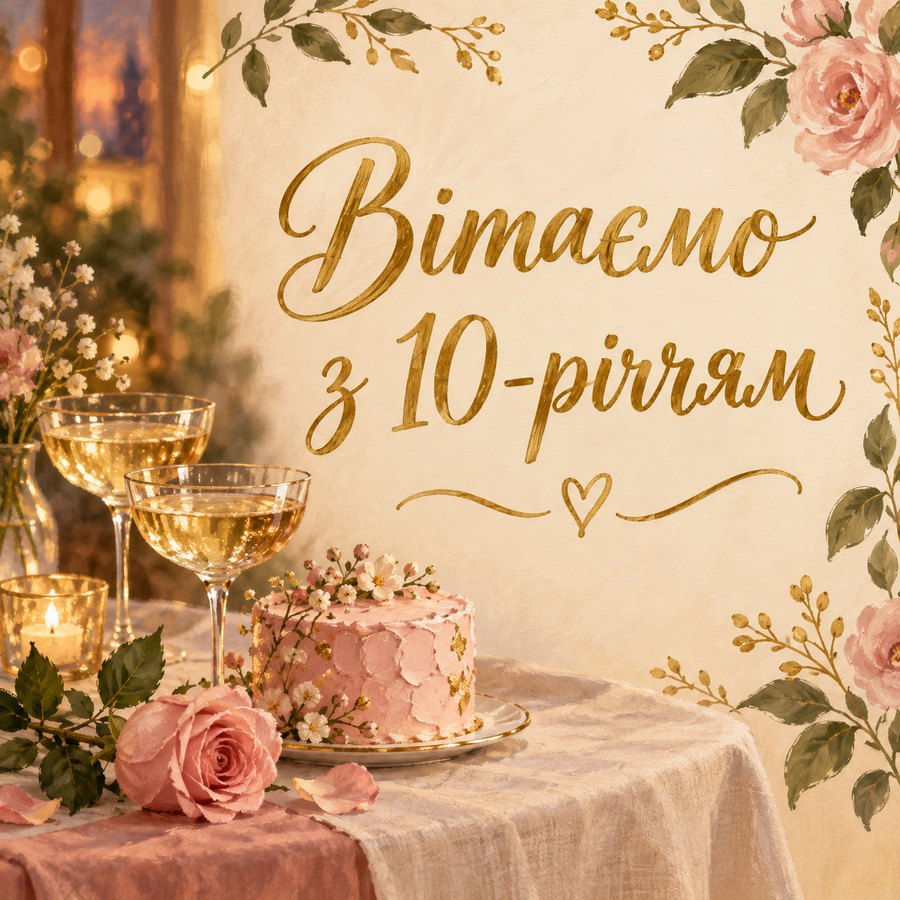 Листівка «Вітаємо з 10-річчям» на 10 років весілля