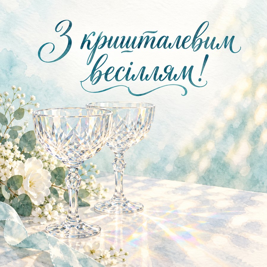 Листівка «З кришталевим весіллям!» на 15 років весілля