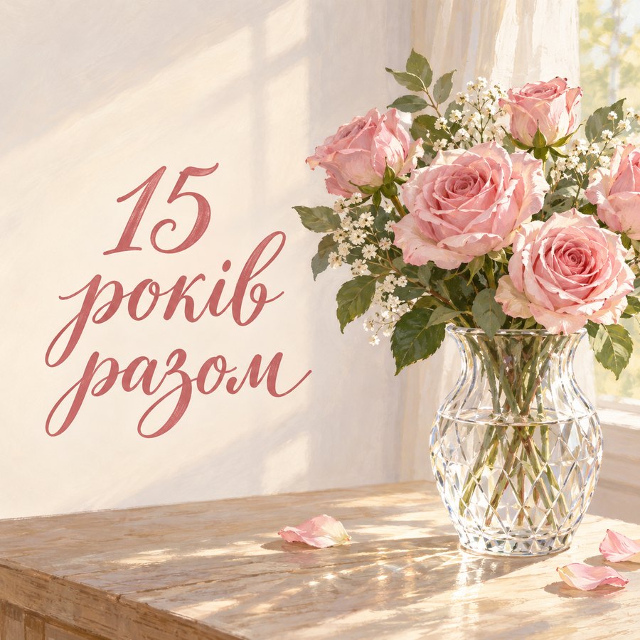 Листівка «15 років разом» на 15 років весілля