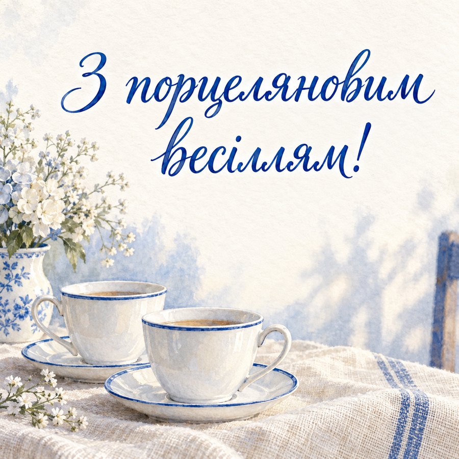 Листівка «З порцеляновим весіллям!» на 20 років весілля