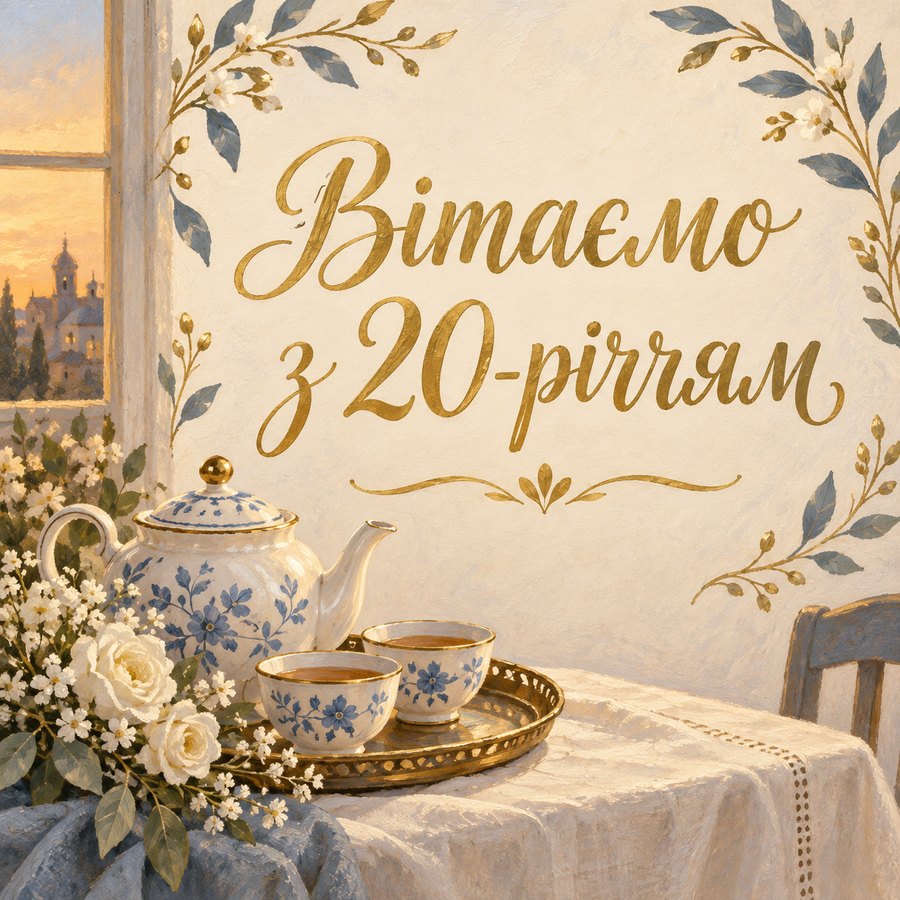 Листівка «Вітаємо з 20-річчям» на 20 років весілля