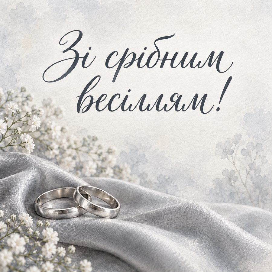 Листівка «Зі срібним весіллям!» на 25 років весілля