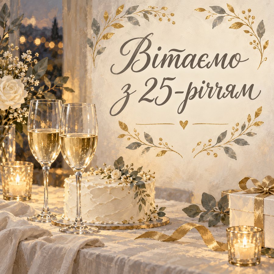 Листівка «Вітаємо з 25-річчям» на 25 років весілля