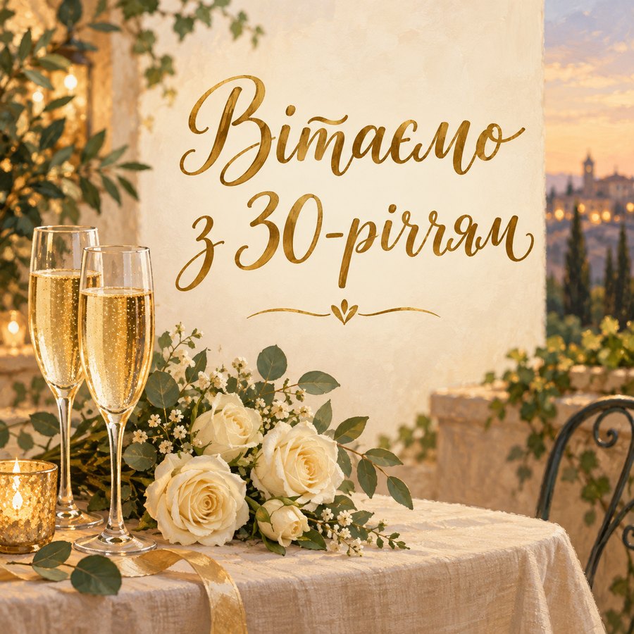 Листівка «Вітаємо з 30-річчям» на 30 років весілля