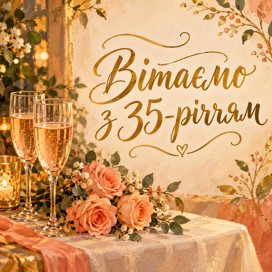 Листівка «Вітаємо з 35-річчям» на 35 років весілля