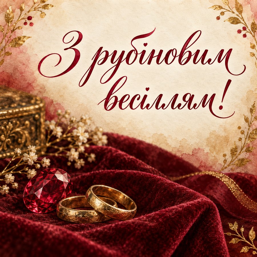 Листівка «З рубіновим весіллям!» на 40 ріків весілля