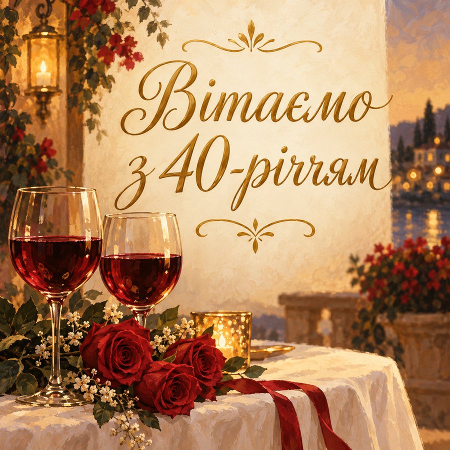 Листівка «Вітаємо з 40-річчям» на 40 ріків весілля