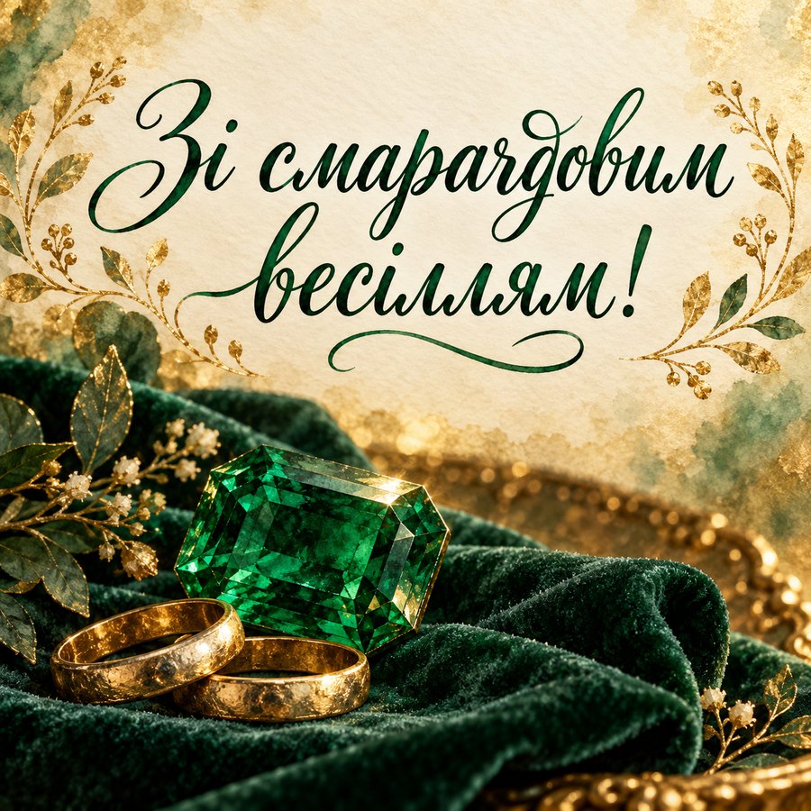 Листівка «Зі смарагдовим весіллям!» на 55 років весілля