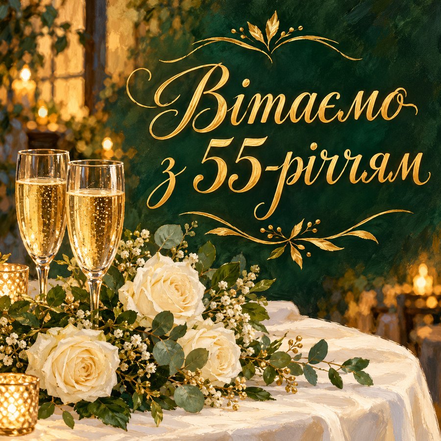 Листівка «Вітаємо з 55-річчям» на 55 років весілля