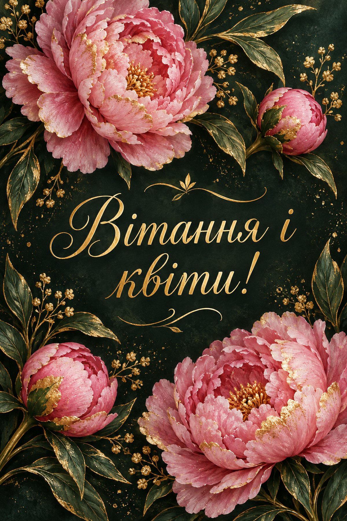 листівка з півоніями з днем народження