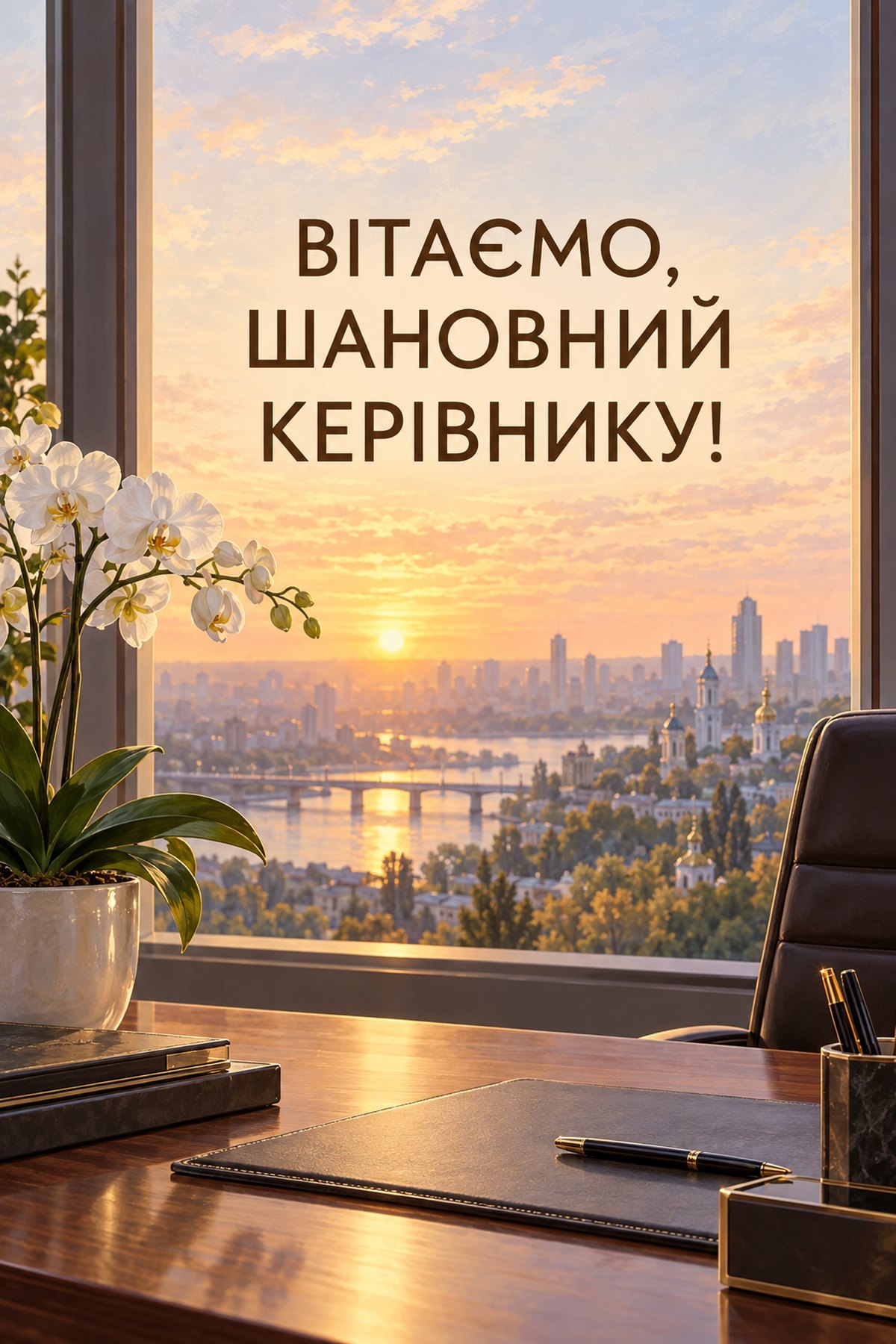 Листівка «Вітаємо, шановний керівнику!» привітання керівниці з днем народження